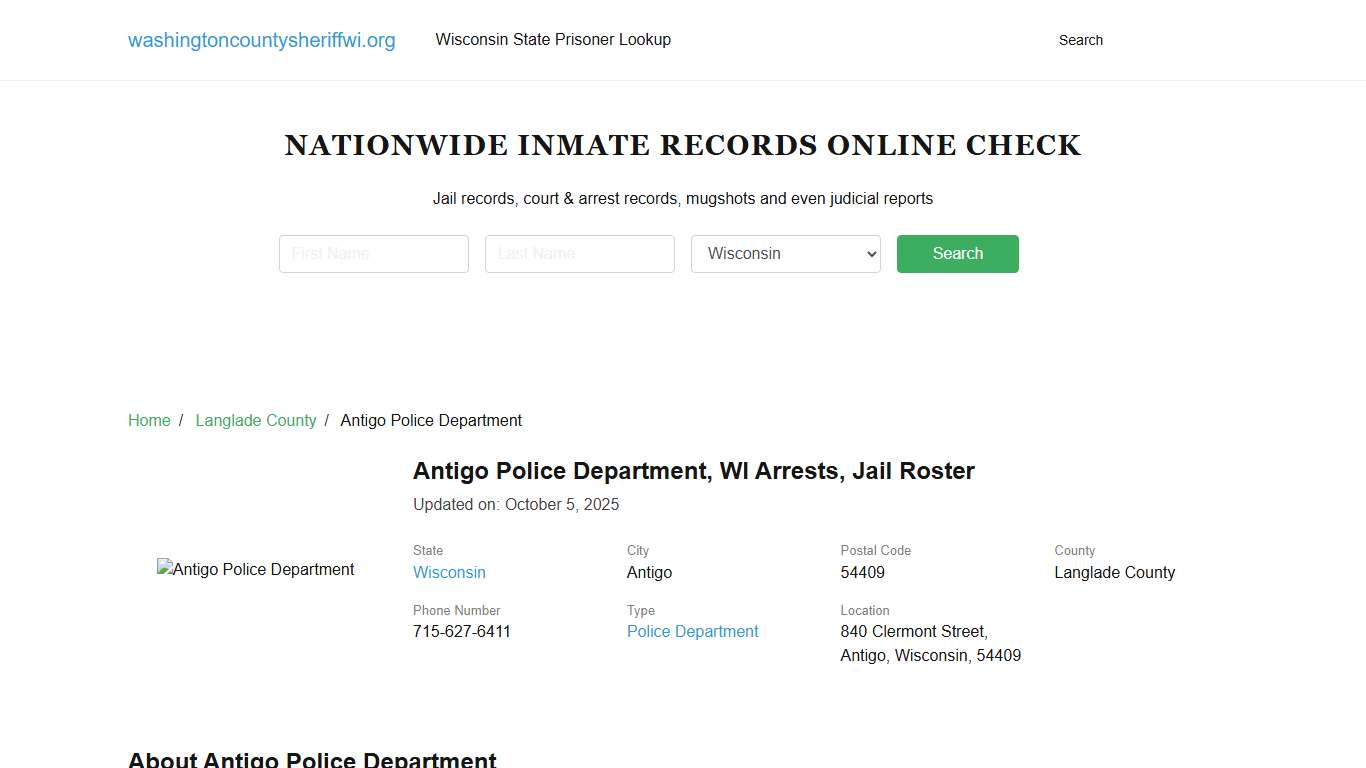 Antigo WI Police Jail Inmates, Arrests